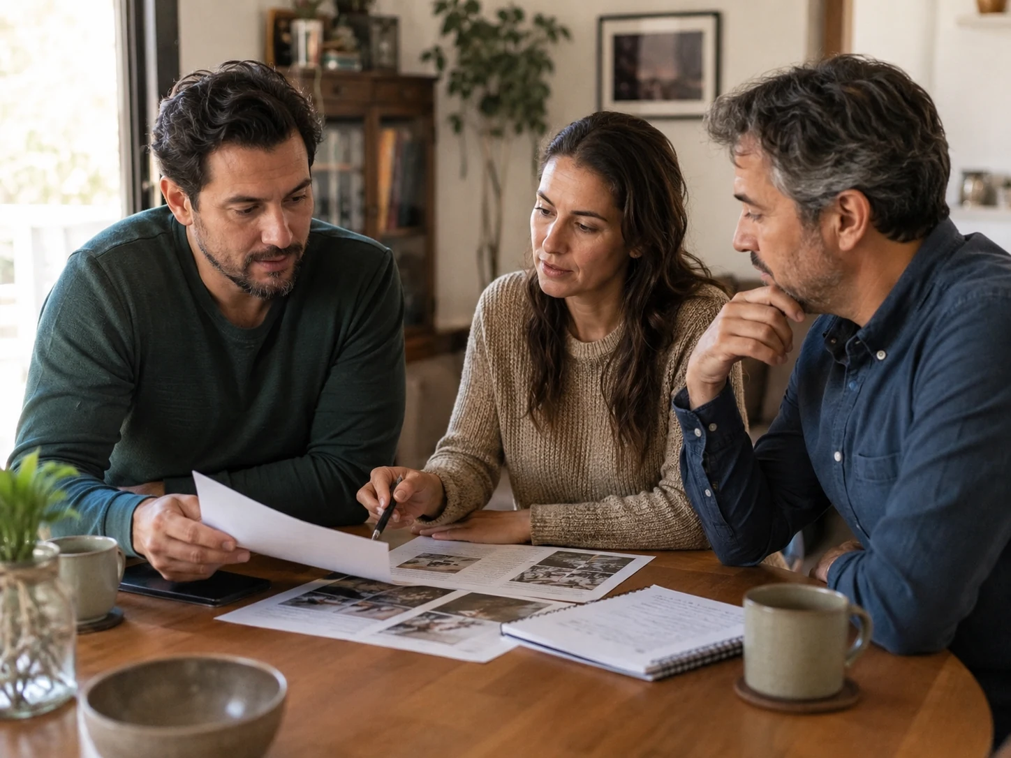 Família revisando informações antes de escolher uma instituição