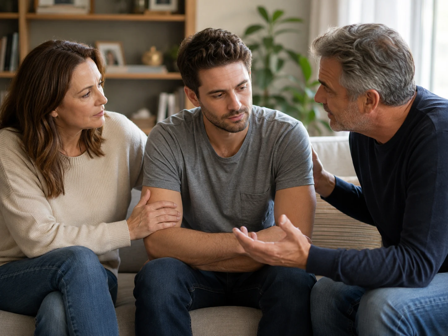Família conversando sobre como ajudar um adulto que precisa de cuidado